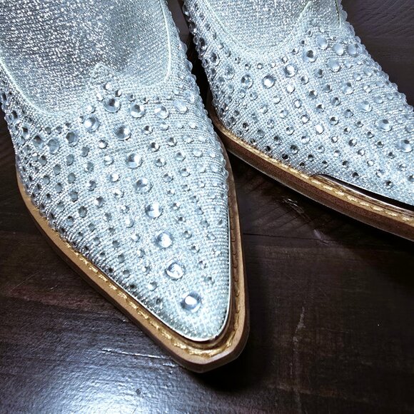 Gianni Bini Jeweled Silver Glitter Cowboy Booties Women’s 8 M Western Heels NEW - Picture 3 of 16